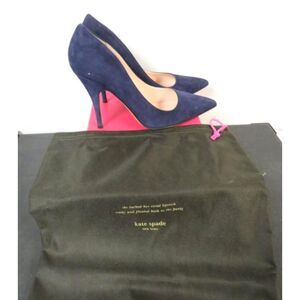 EUC Kate Spade Licorice Navy/ Suede Heels Size 7 1/2 With Dust Bag and Box